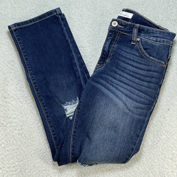 KanCan Jeans Womens Size 23 Blue Low Rise Straight Leg Distressed 24x25 - Picture 1 of 12